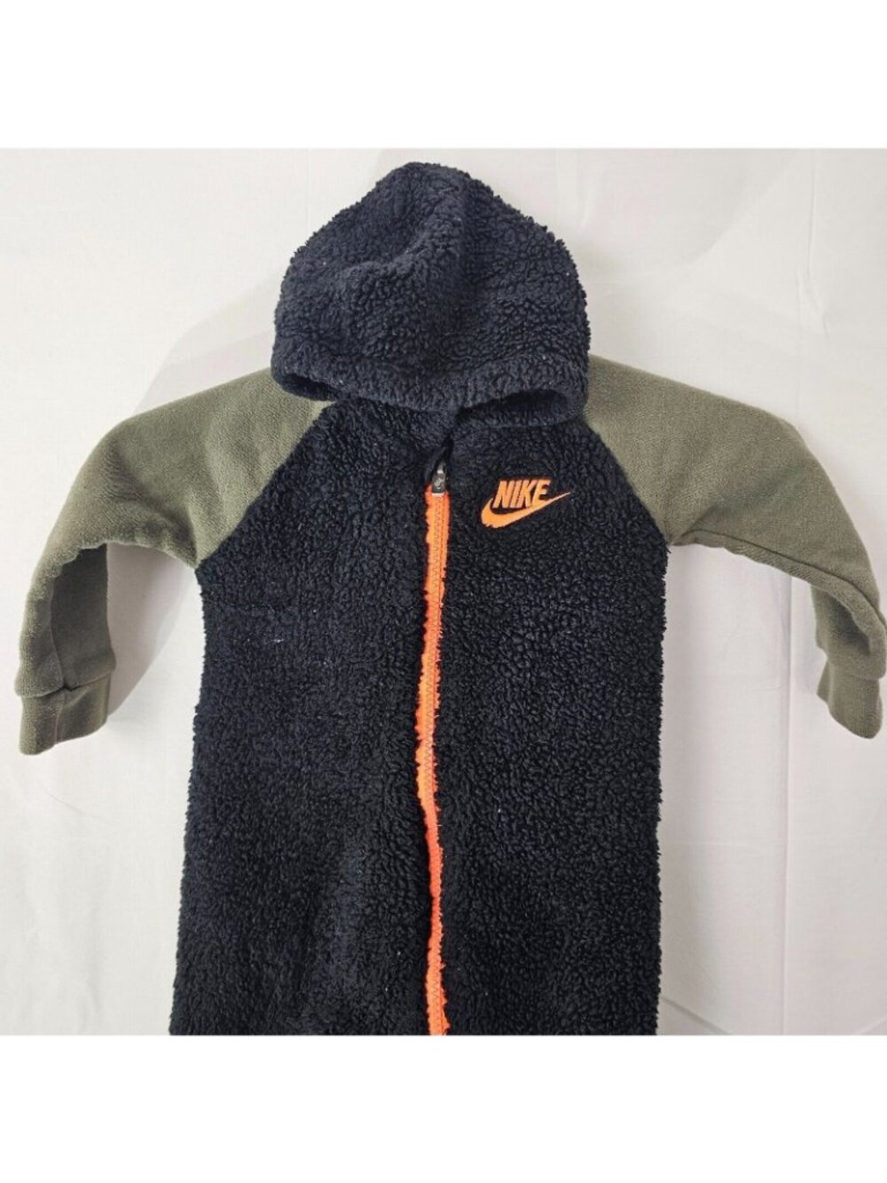 Nike Baby Sherpa Fleece Coverall 12M Black Full Zip Hooded One Piece Snowsuit - Picture 3 of 11